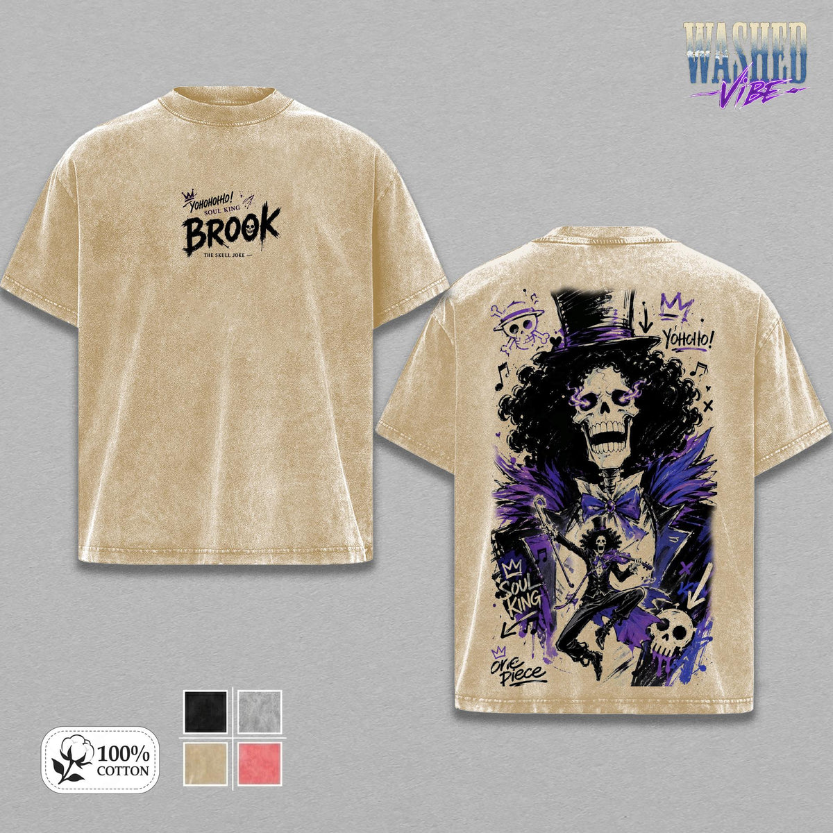 Brook Soul King One Piece Anime Vintage Washed Tee