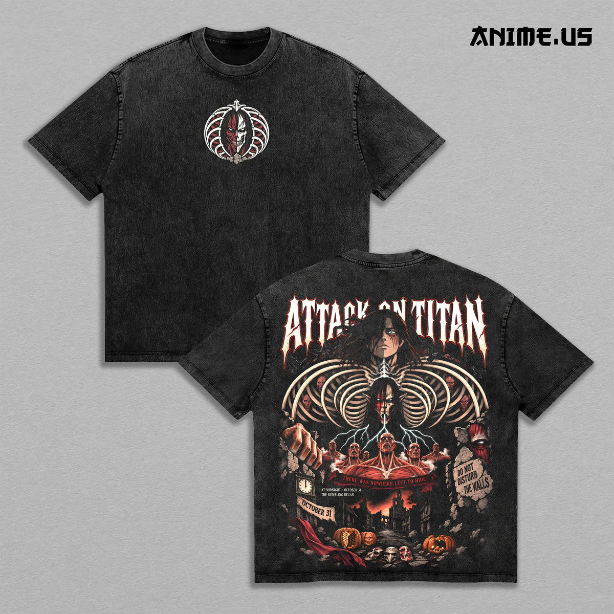 Attack Titan Halloween Eren Rumbling Anime Vintage Washed Tee