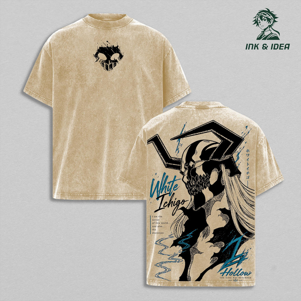 White Ichigo Hollow Bleach Anime Vintage Washed Tee