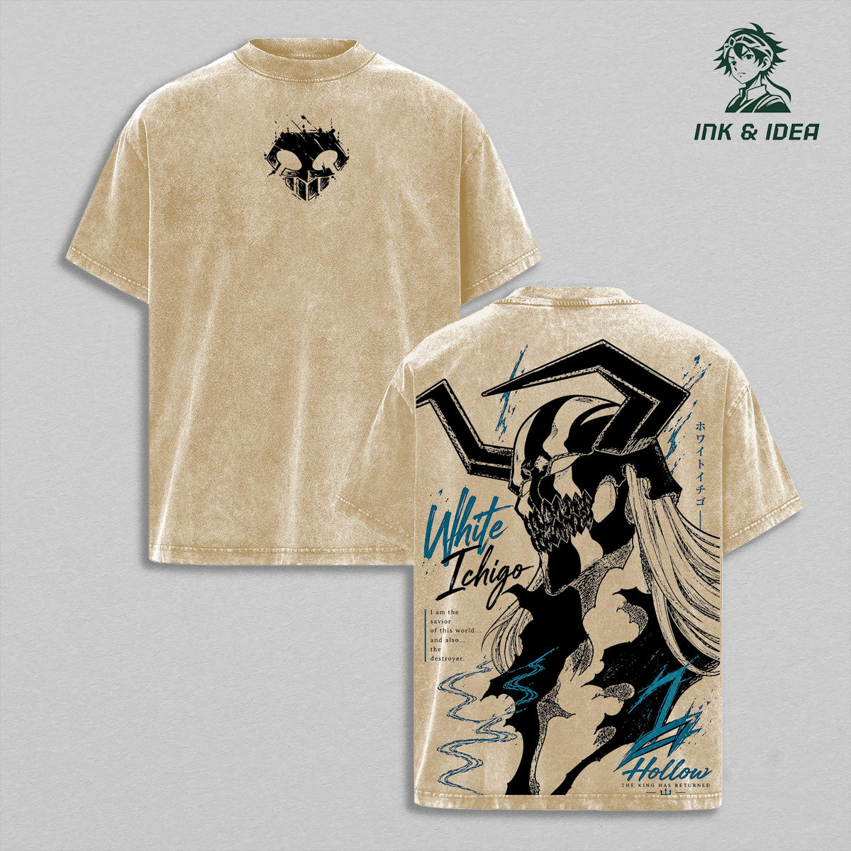 White Ichigo Hollow Bleach Anime Vintage Washed Tee
