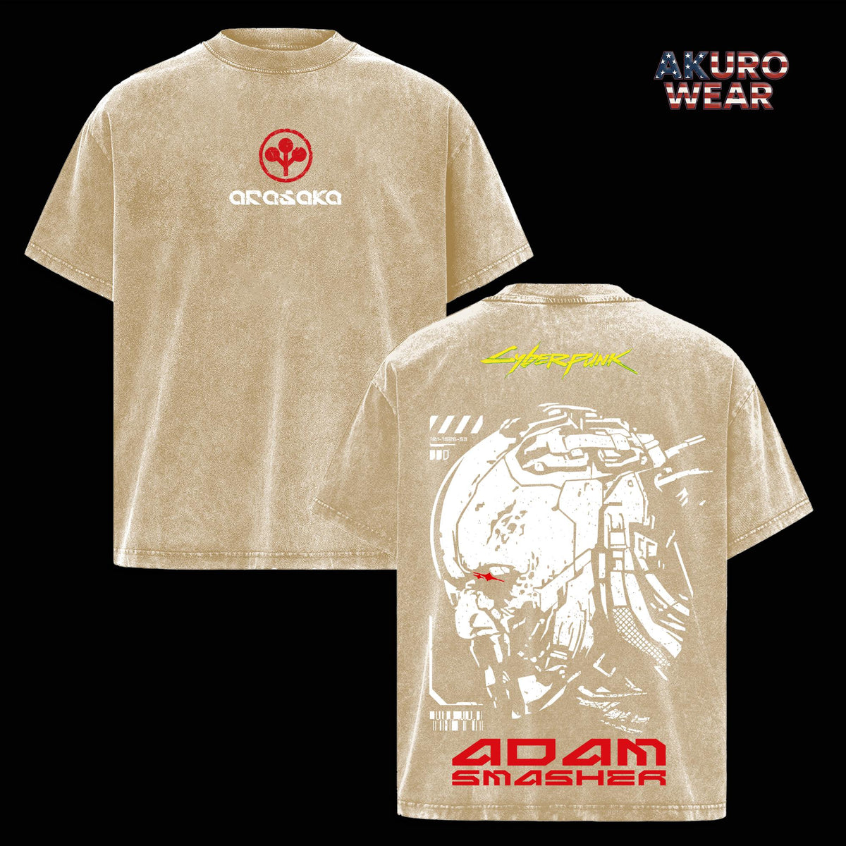 Adam Smasher Cyberpunk 2077 Edgerunners Anime Vintage Washed Tee