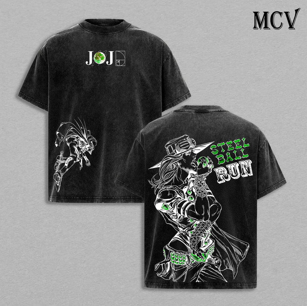 Gyro Zeppeli Golden Spin Steel Ball Run Anime Vintage Washed Tee