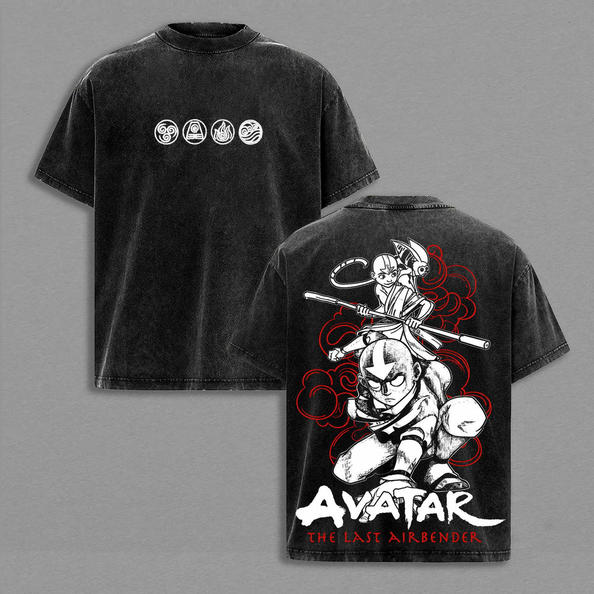 Aang Avatar The Last Airbender Graphic Tee Vintage Acid Wash Shirt Appa Airbending Anime Streetwear Gift for Fans