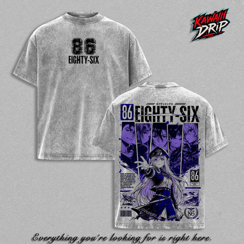 86 Eighty Six Lena Anime Double Printed Vintage Washed Tee Unisex Oversize Anime Manga Washed Heavyweight Cotton T-Shirt