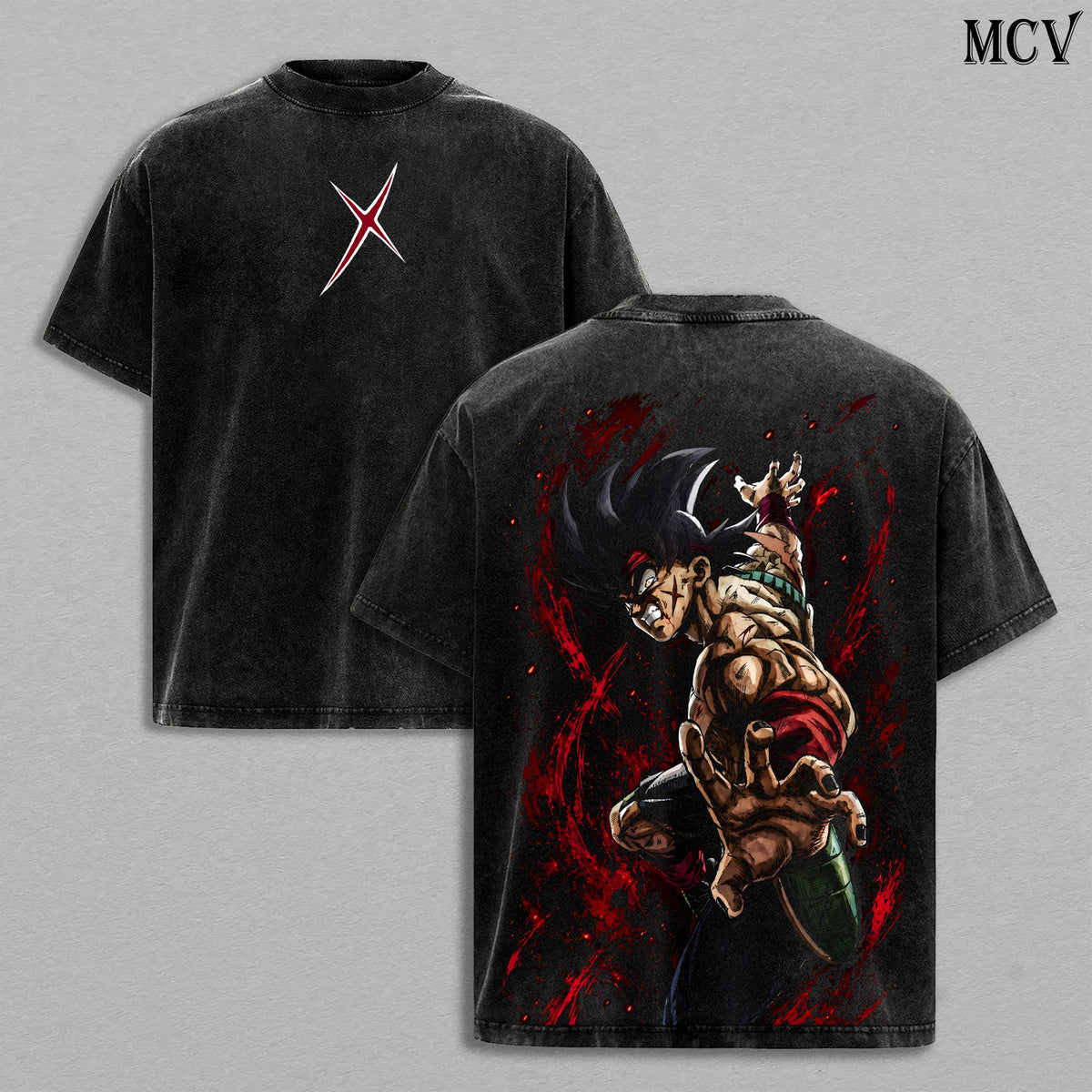 Bardock Washed Tee – DBZ Anime Manga Saiyan Father Graphic Double Printed T-Shirt, Menswear Heavy Cotton Unisex Oversize Streetwear Vintage Edition