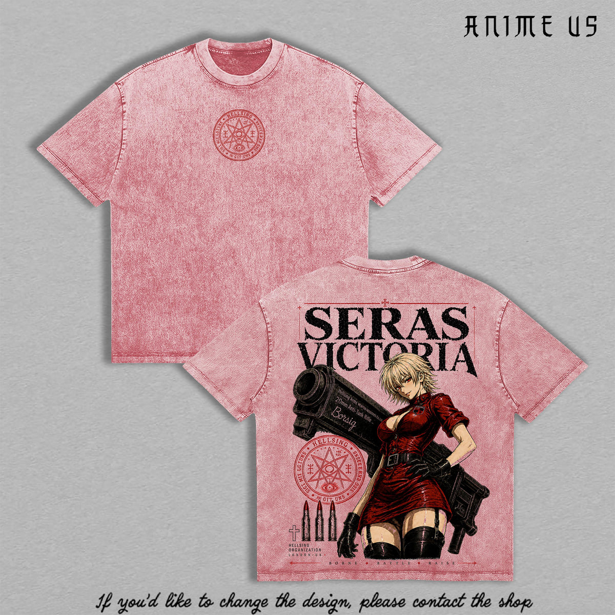 Limited Seras Victoria - Alucard Hellsing Hand Signs Anime Double Printed Oversize Lightweight Acid Washed Tee, Gift For anime lover