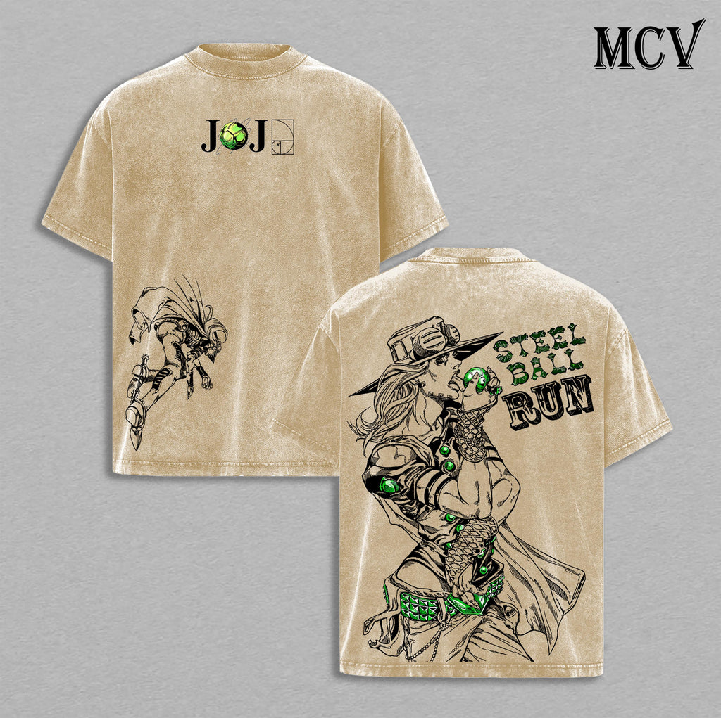 Gyro Zeppeli Golden Spin Steel Ball Run Anime Vintage Washed Tee