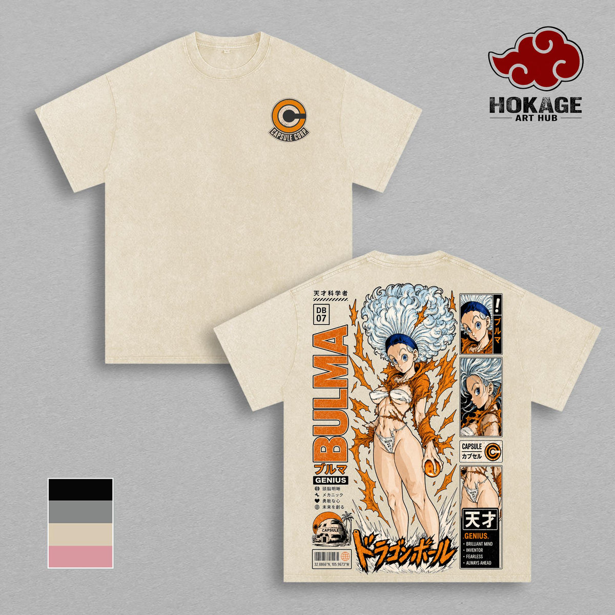 Bulma DBZ Capsule Corp Vintage Washed T-Shirt Genius Anime Graphic Tee DBZ Streetwear Oversized Shirt Gift for DBZ Fans Apparel Classic Cotton Day