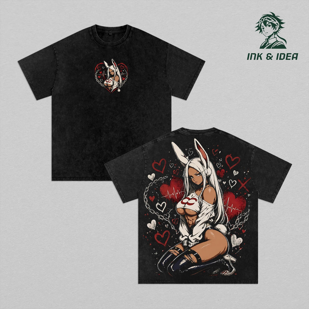 Mirko Bunny Hero Vintage Washed Anime Tee, My Hero Academia Rabbit Hero Graphic Shirt, Anime Streetwear Oversized T-Shirt