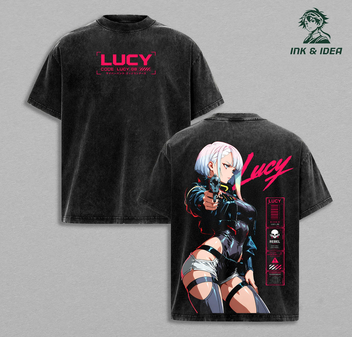 Lucy Cyberpunk Edgerunners Neon Night City Anime Vintage Washed Tee