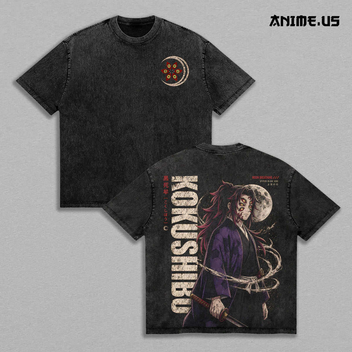 Kokushibo Kimetsu no Yaiba Crescent Moon Anime Vintage Washed Tee