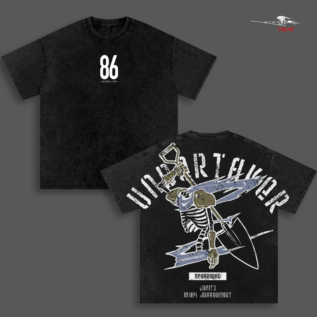 86 Eighty Six Undertaker Anime Double Printed Vintage Washed Tee Unisex Oversize Anime Manga Washed Heavyweight Cotton T-shirt