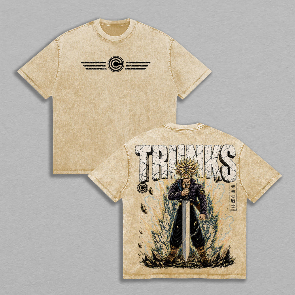 Future Trunks DBZ Sword Time Warrior Anime Vintage Washed Tee