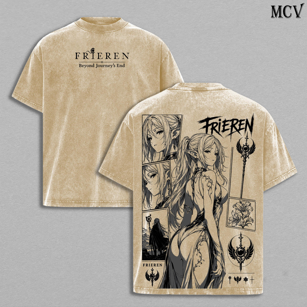 Frieren Beyond Journey's End Gothic Tattoo Anime Vintage Washed Tee