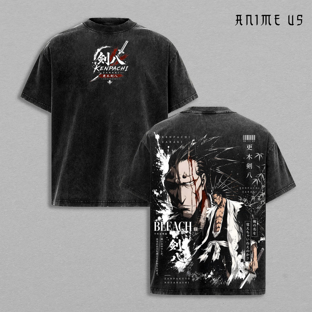Kenpachi Zaraki Thousand-Year Blood War Bleach Shirt Nozarashi Zanpakuto Vintage Washed Anime Tee Soul Reaper Captain Graphic Shirt