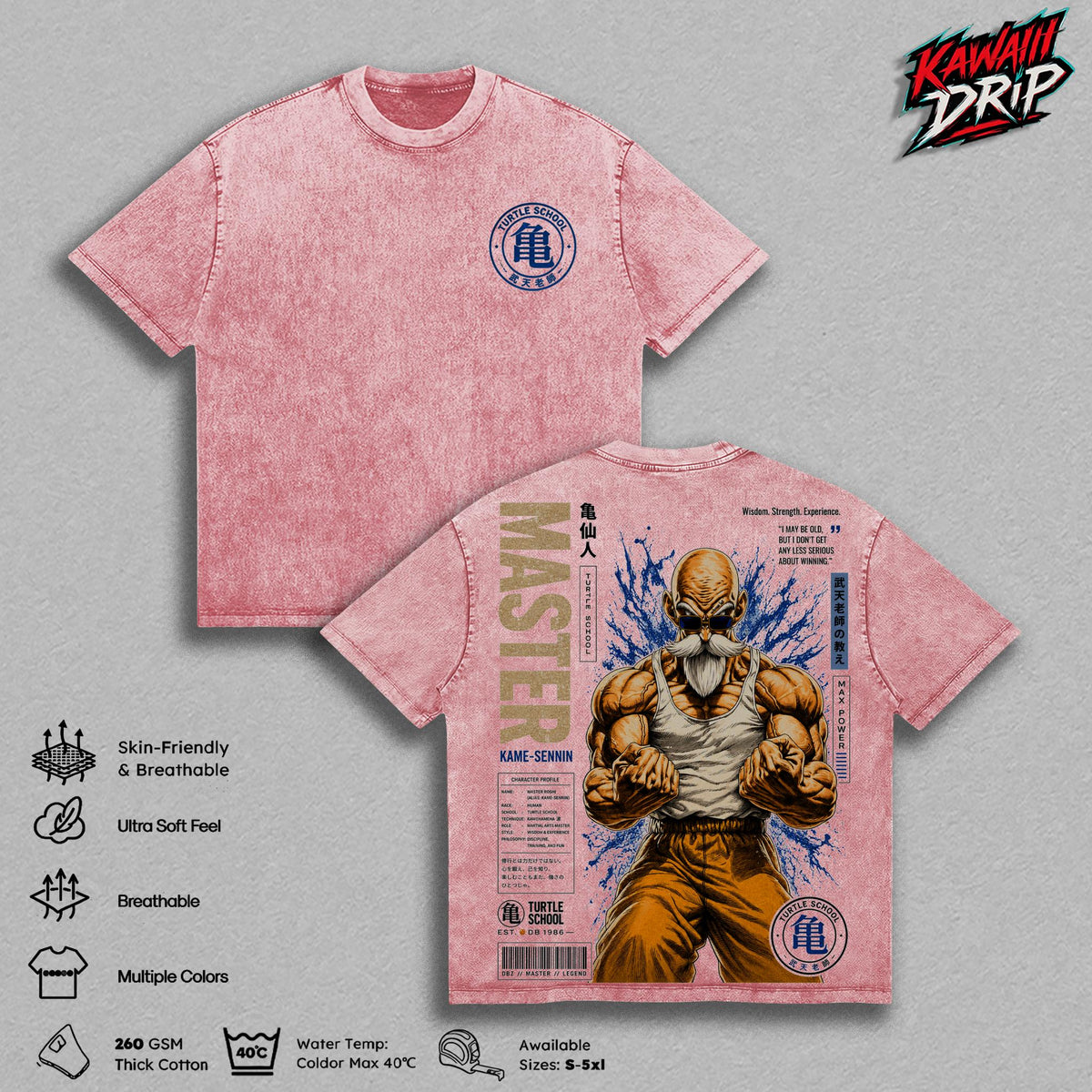 Master Roshiii Gym Kame Sennin DBZ Anime Vintage Washed Tee