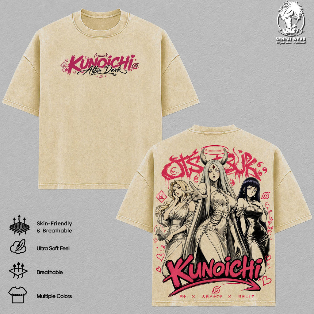Tsunade Kaguya Hinata Kunoichi Naruto Anime Vintage Washed Tee