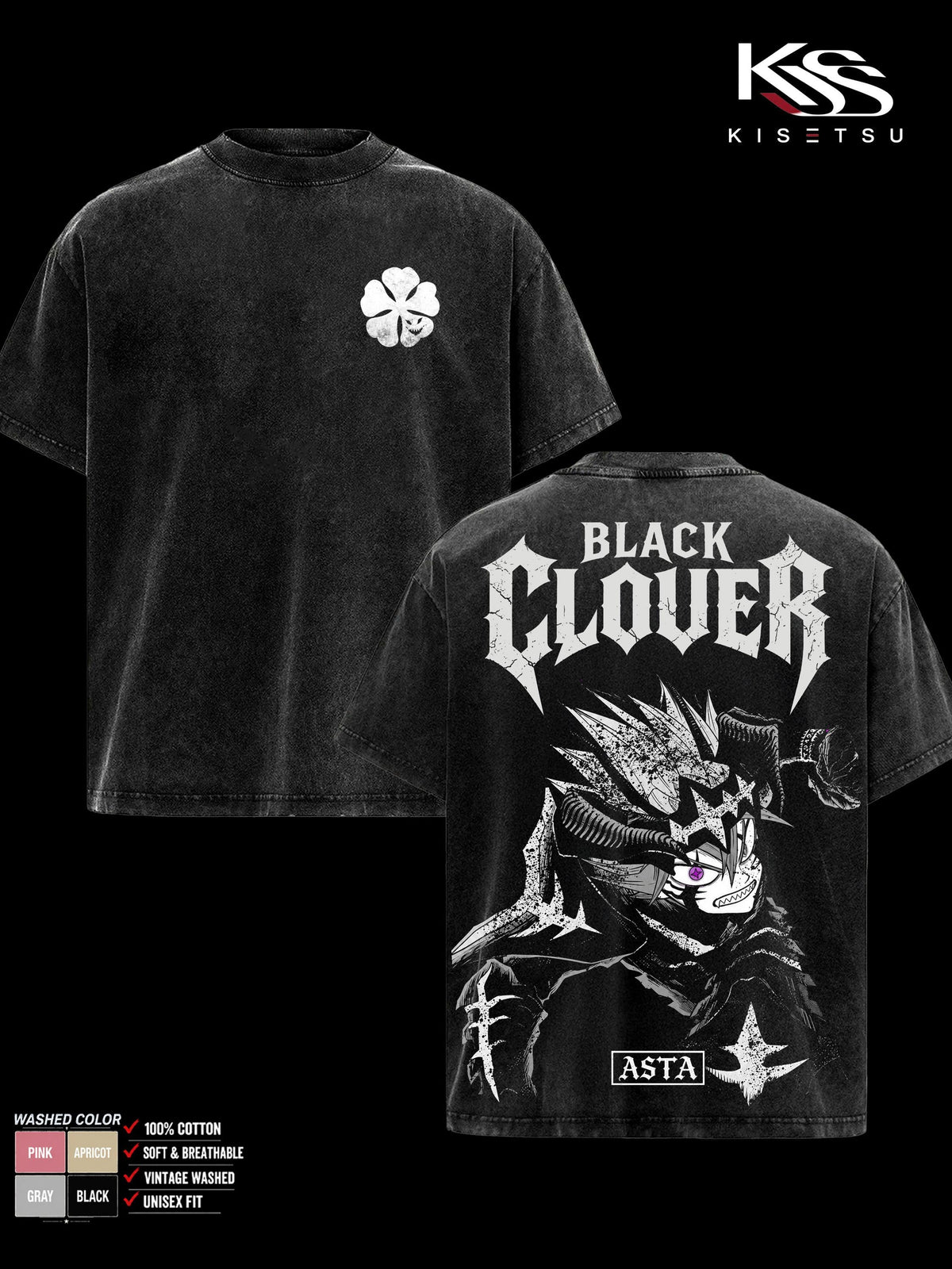 Asta Black Clover Devil Union Anime Vintage Washed Tee