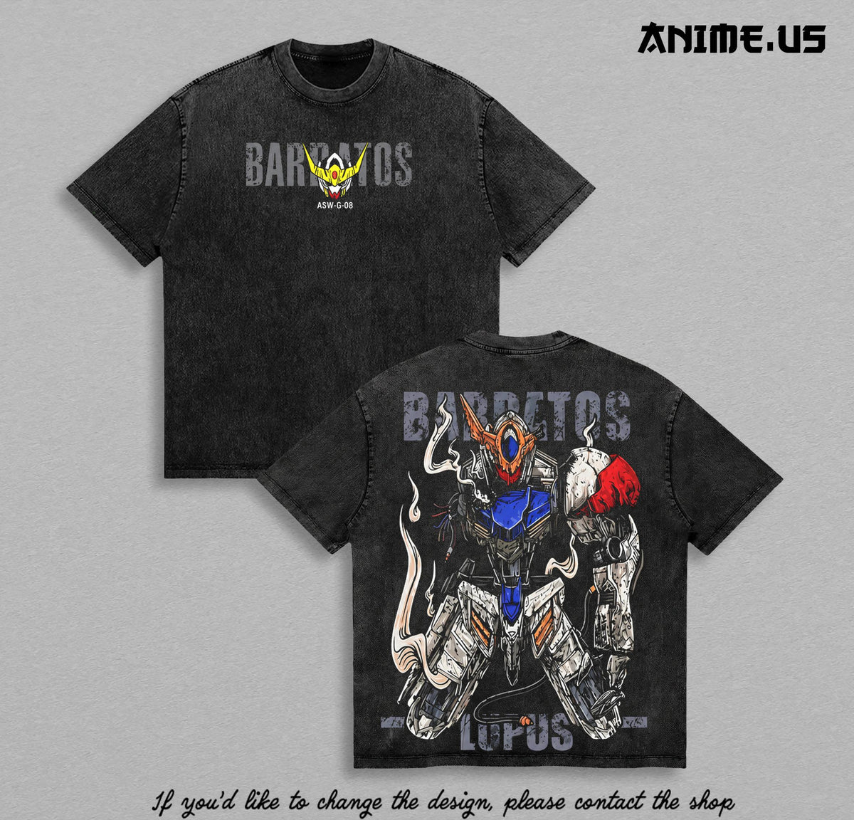 Gundam Barbatos Lupus Vintage Washed Oversized Tee, Mobile Suit Iron Blooded Orphans Anime Heavyweight Cotton Graphic T-Shirt, Mecha Streetwear Gift