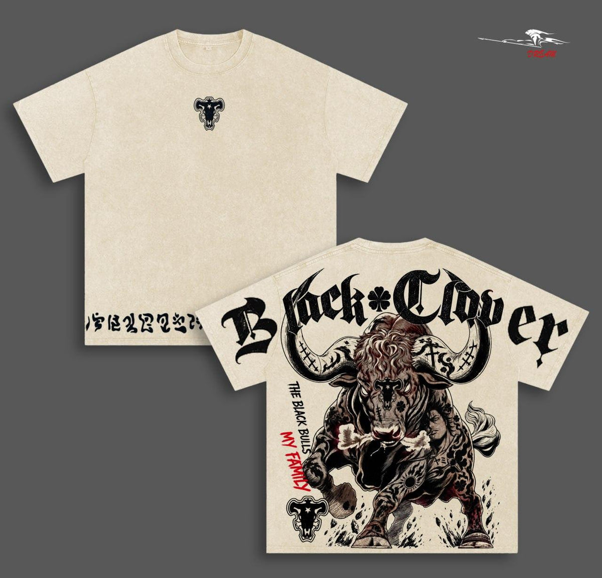 Black Clover Black Bulls Anime Double Printed Vintage Washed Tee Unisex Oversize Anime Manga Washed Heavyweight Cotton T-shirt