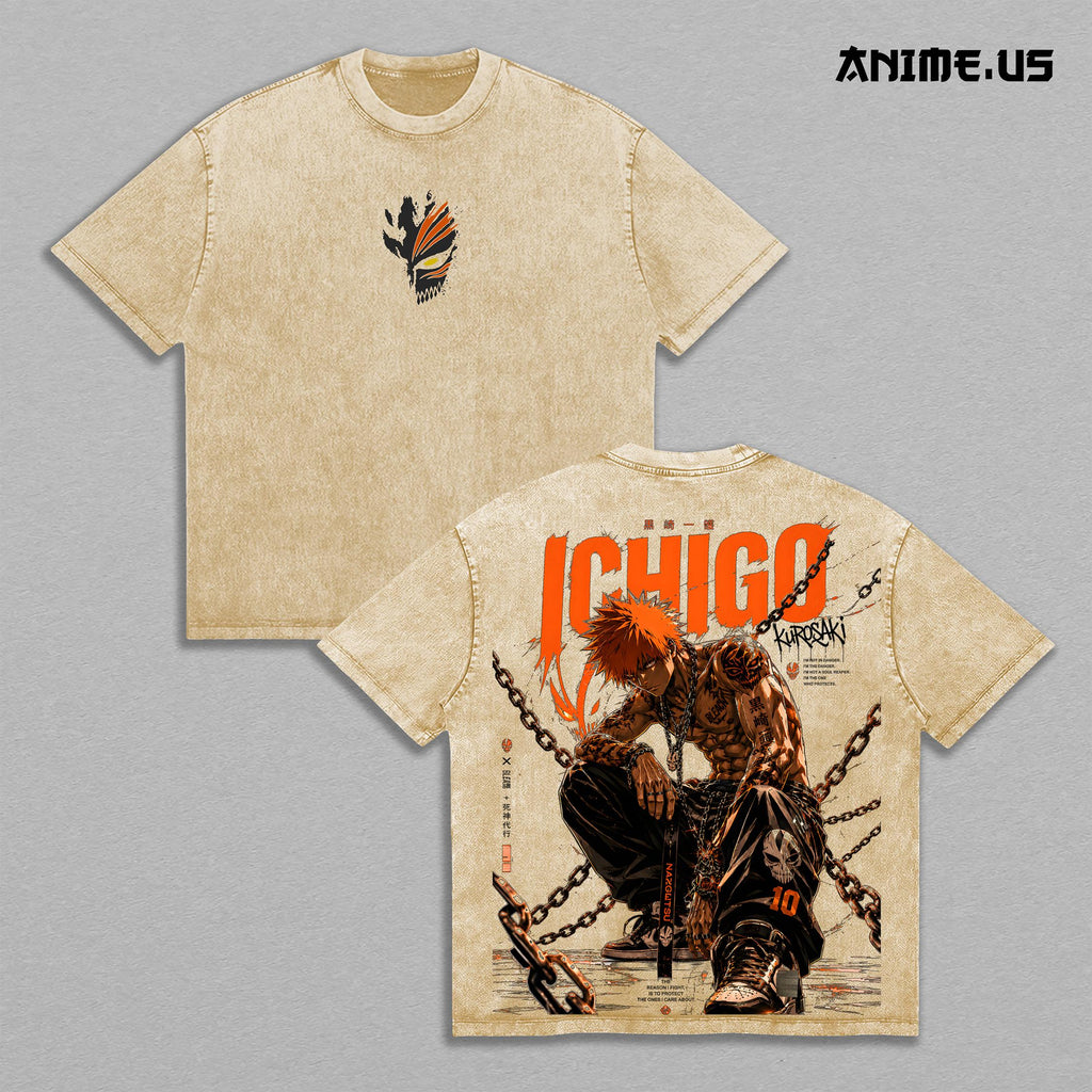 Ichigo Kurosaki Bleach Zangetsu Anime Vintage Washed Tee