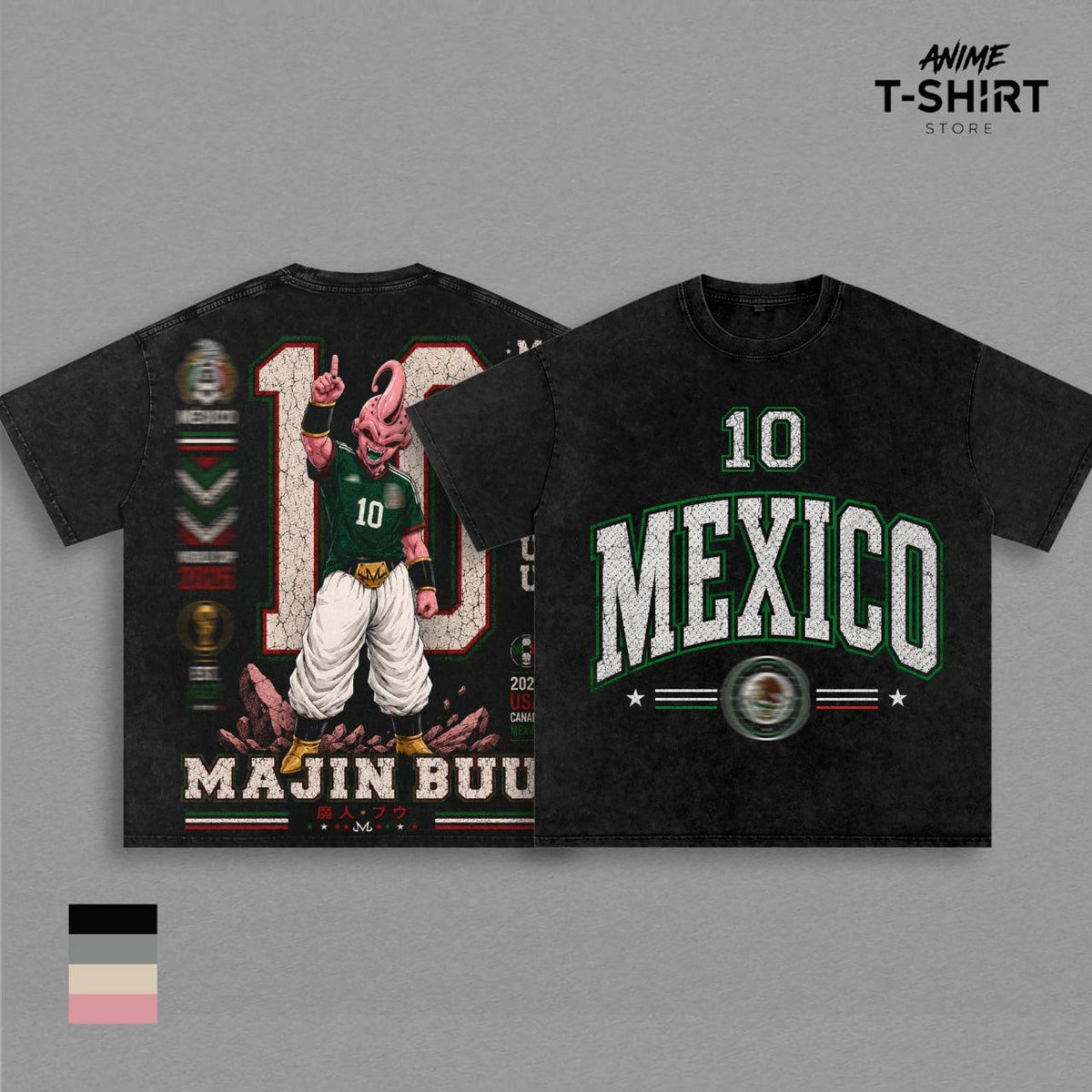 Mexico World Football Tour 2026 x Majin Bu Anime Vintage Washed Tee