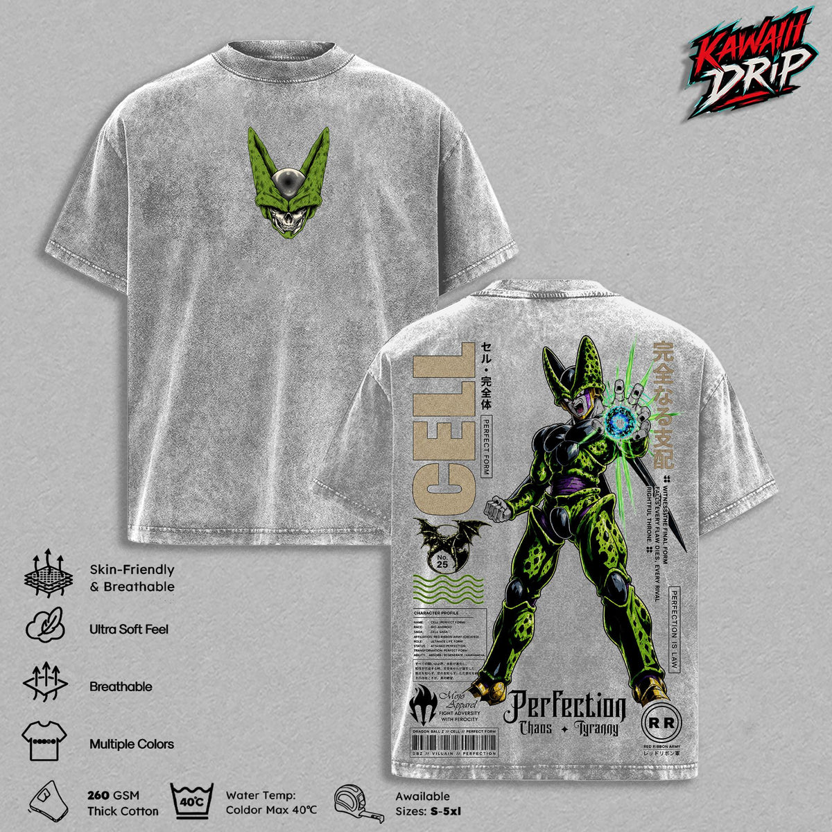 Perfect Cell Perfect Form DBZ Anime Vintage Washed Tee