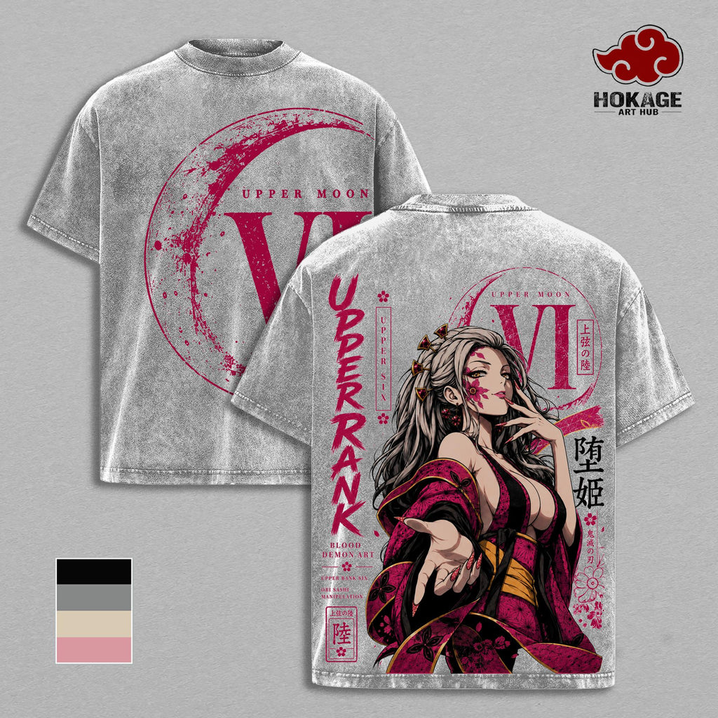 Daki Demon Slayer Upper Moon Six Anime Vintage Washed Tee