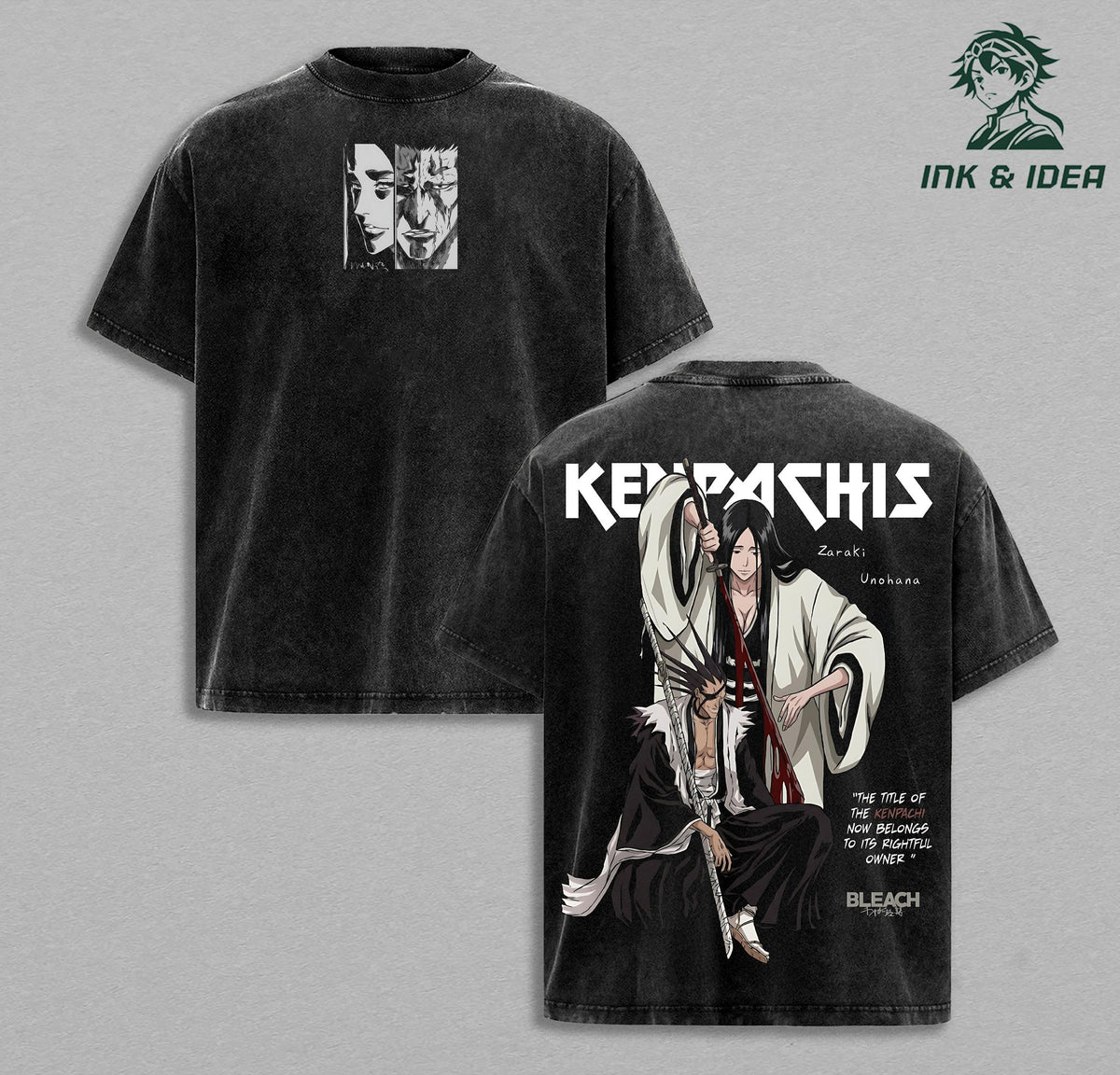 Kenpachi Zaraki x Retsu Unohana Bleach Vintage Washed Oversized Anime T-Shirt, Soul Reaper Graphic Tee, Heavyweight Cotton Streetwear Shirt