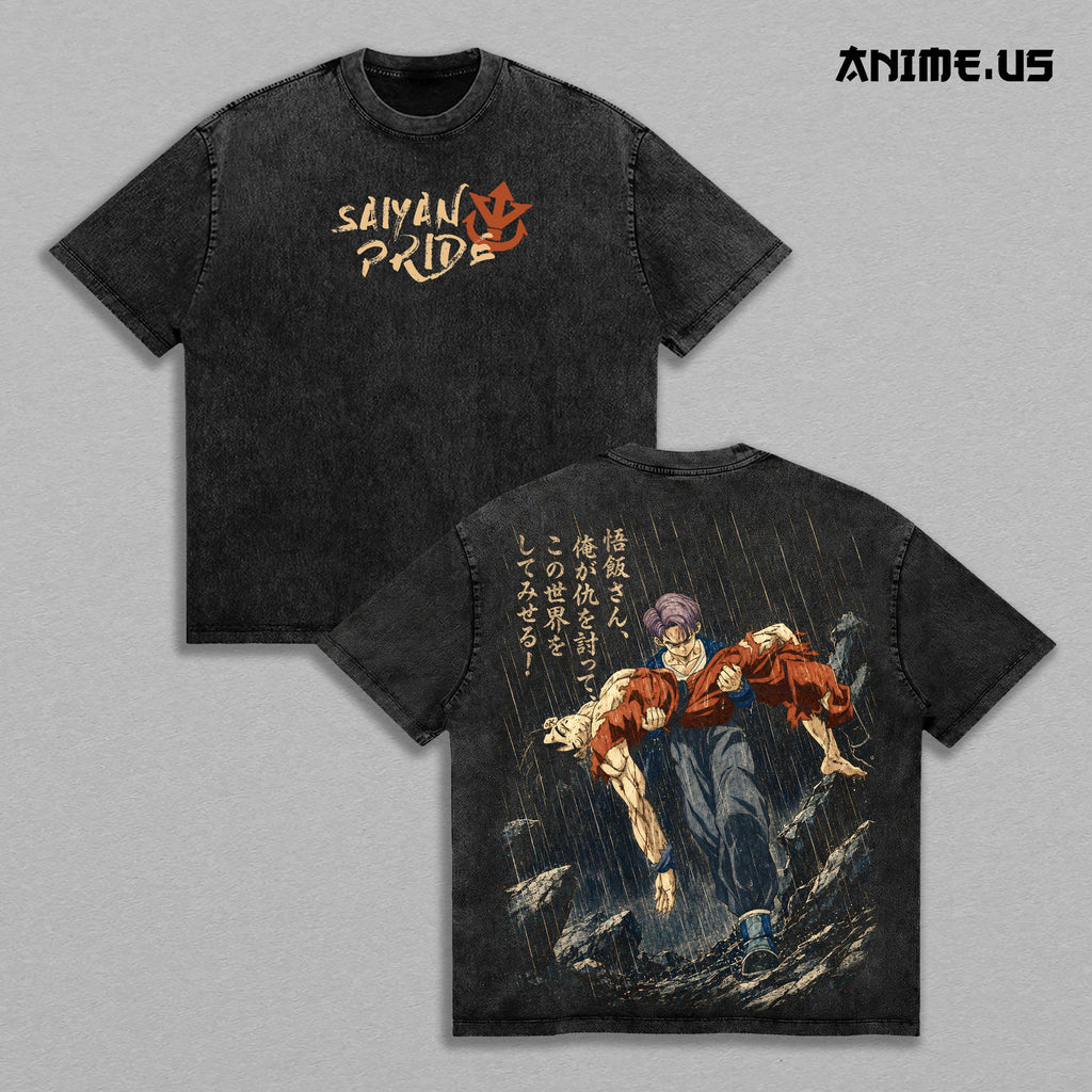 Future Trunks x Gohan Saiyan Warrior Anime Washed Graphic Tee Heavyweight Cotton Streetwear Shirt