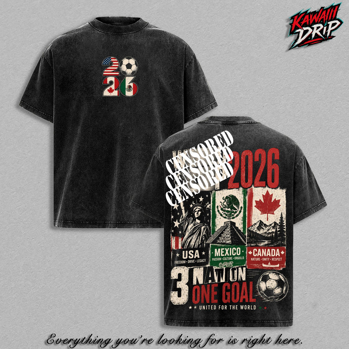 World Football Tour 2026 USA Mexico Canada Vintage Washed Tee
