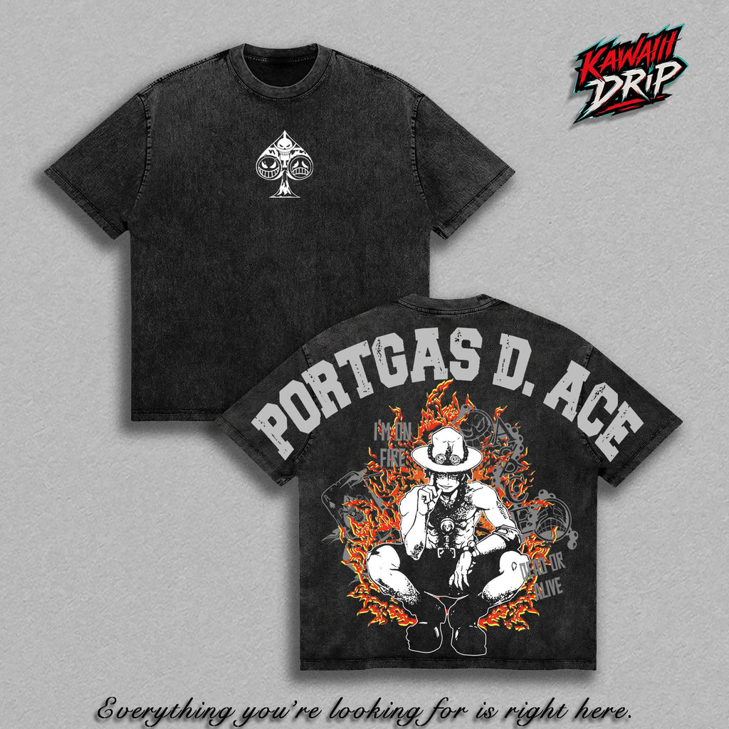 Portgas D. Ace One Piecee Fire Fist Ace Anime Vintage Washed Tee