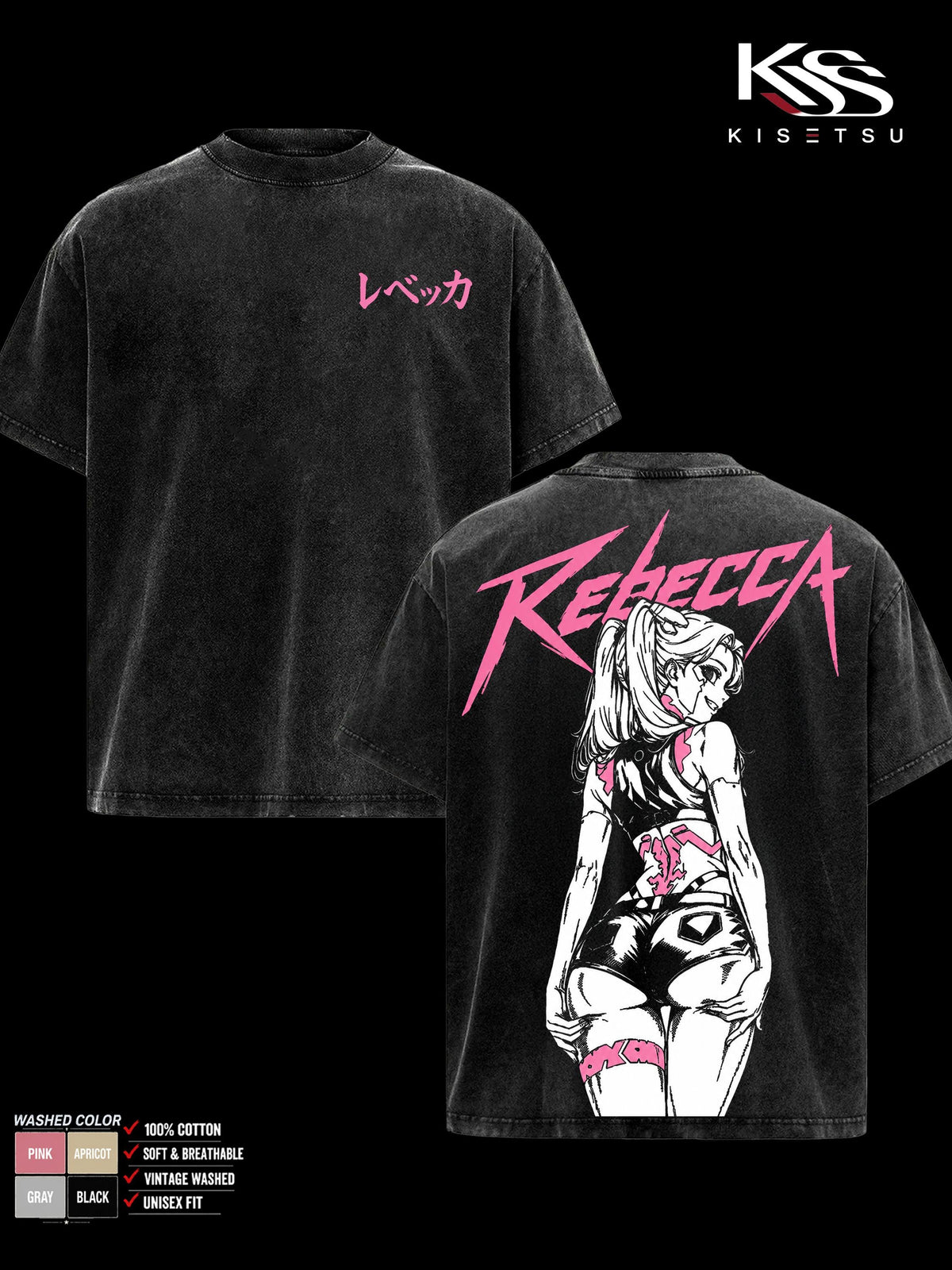 Rebecca Cyberpunk Edgerunners Anime Vintage Washed Graphic Tee