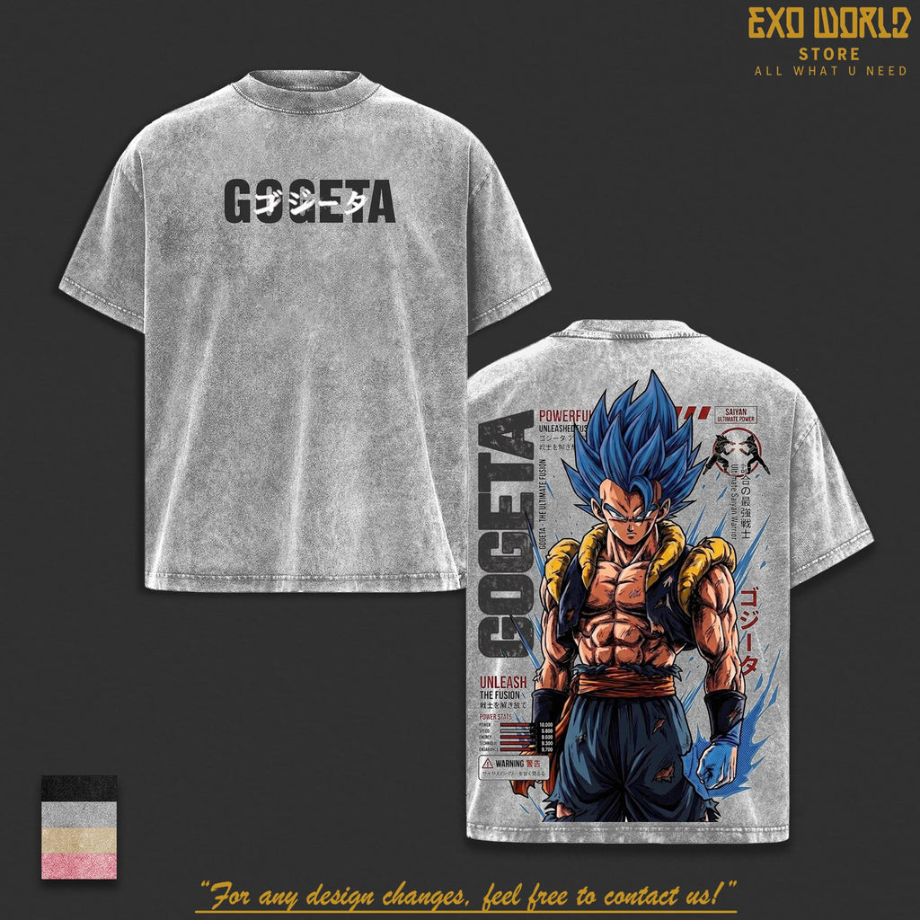 Vintage Gogeta Blue Super Saiyan Streetwear Washed Tee, Streetwear Casual Wear For Anime Fans, Gift for Fans Anime