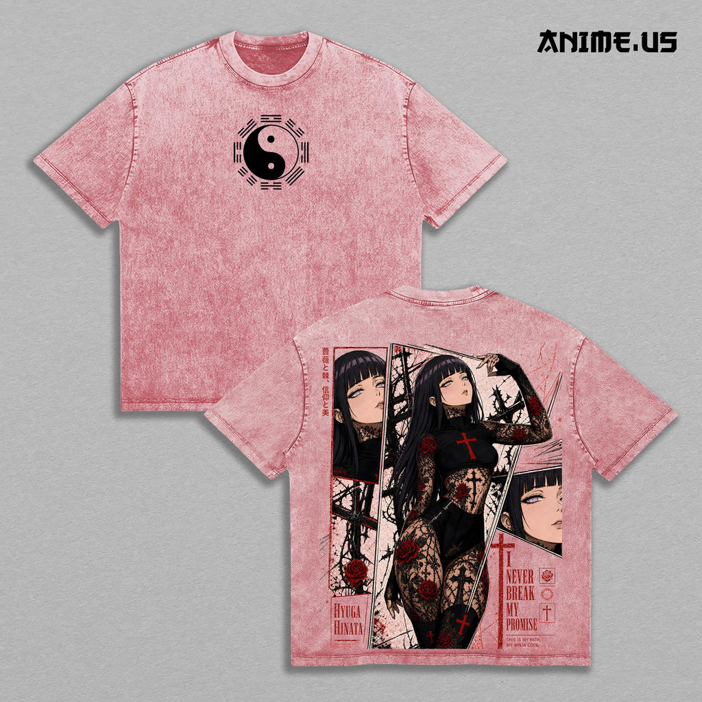 Hinata Hyuga Cross Red Rose Dark Aesthetic Naruto Anime Vintage Washed Tee Heavy Cotton Streetwear Graphic Shirt Manga Gift