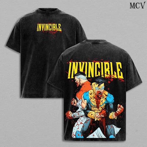 Mark Grayson x Omni-Man Invincible Anime Double Printed Vintage Washed Tee