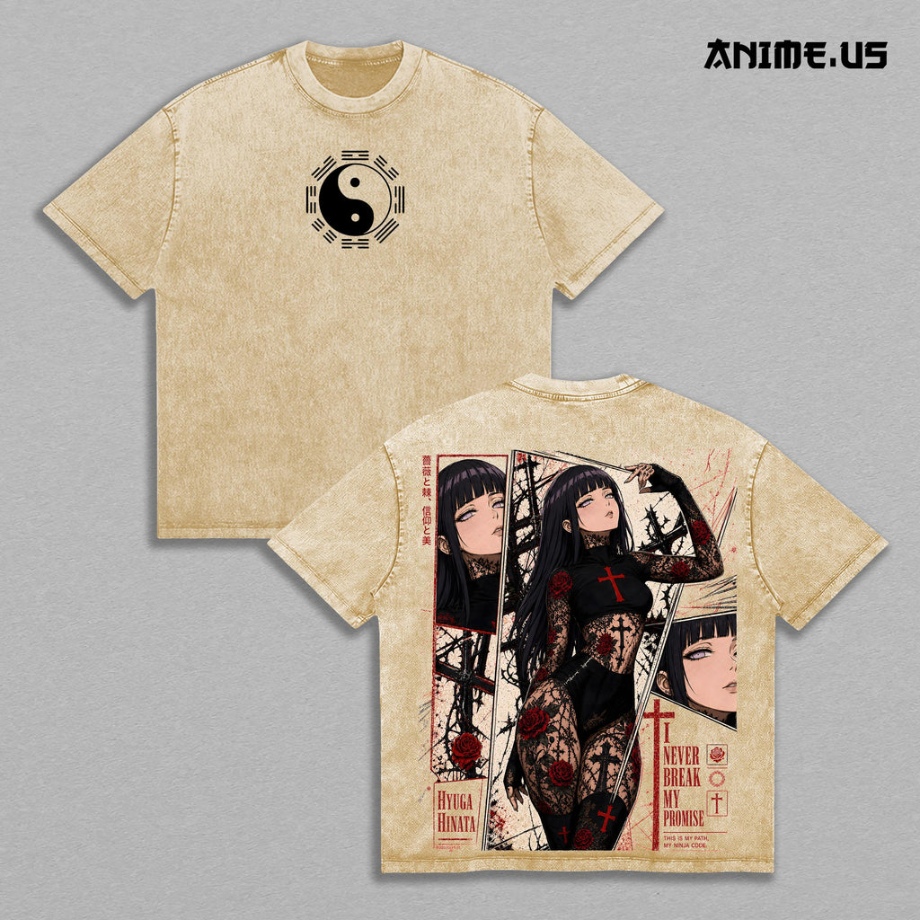 Hinata Hyuga Cross Red Rose Dark Aesthetic Naruto Anime Vintage Washed Tee Heavy Cotton Streetwear Graphic Shirt Manga Gift