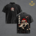 Shunsui Kyoraku Bleach Vintage Washed T-Shirt, Sakura Moon Anime Graphic, Captain 8th Division Double-Sided Heavyweight Oversized Streetwear