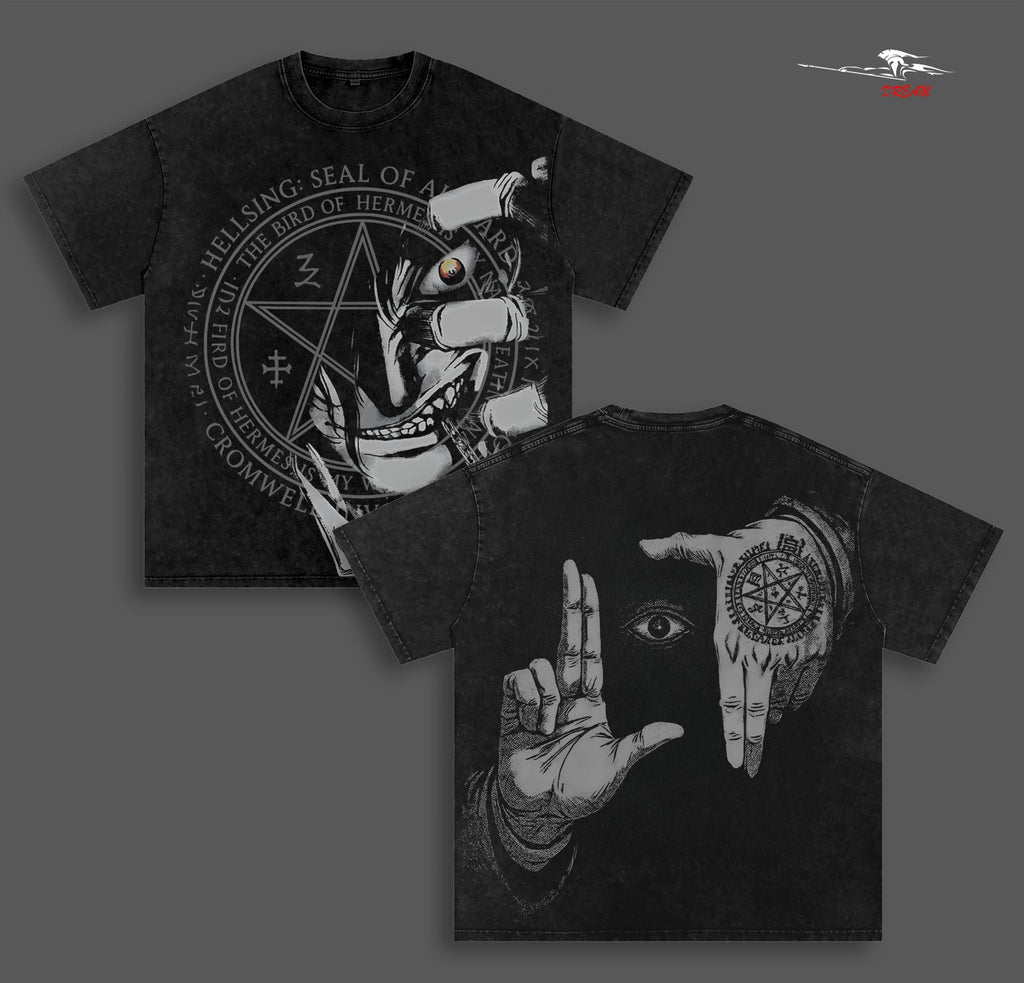 Alucard Hellsing Anime Double Printed Vintage Washed Tee Unisex Oversize Anime Manga Washed Heavyweight Cotton T-shirt