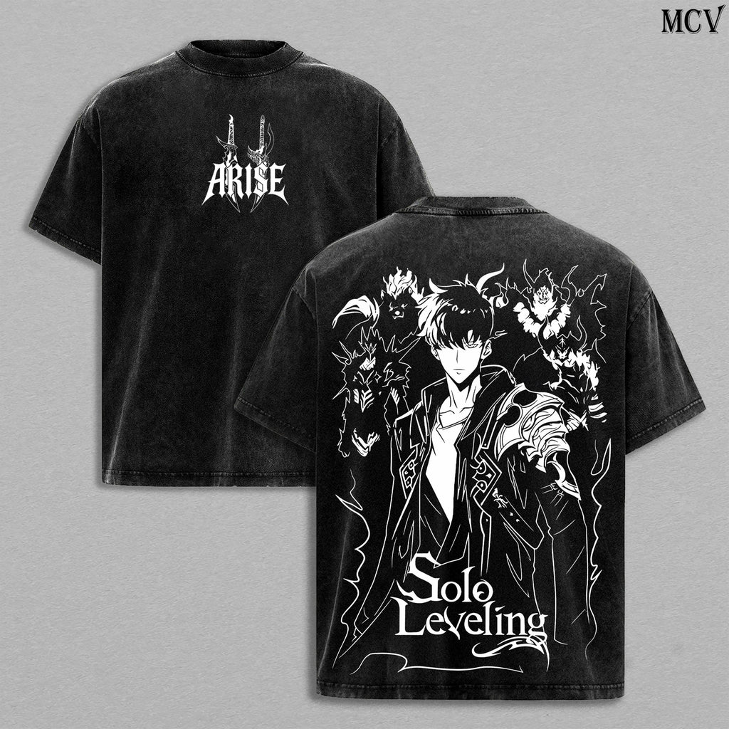Arise Sung Jin-Woo Solo Leveling Shadow Monarch Anime Vintage Washed Tee