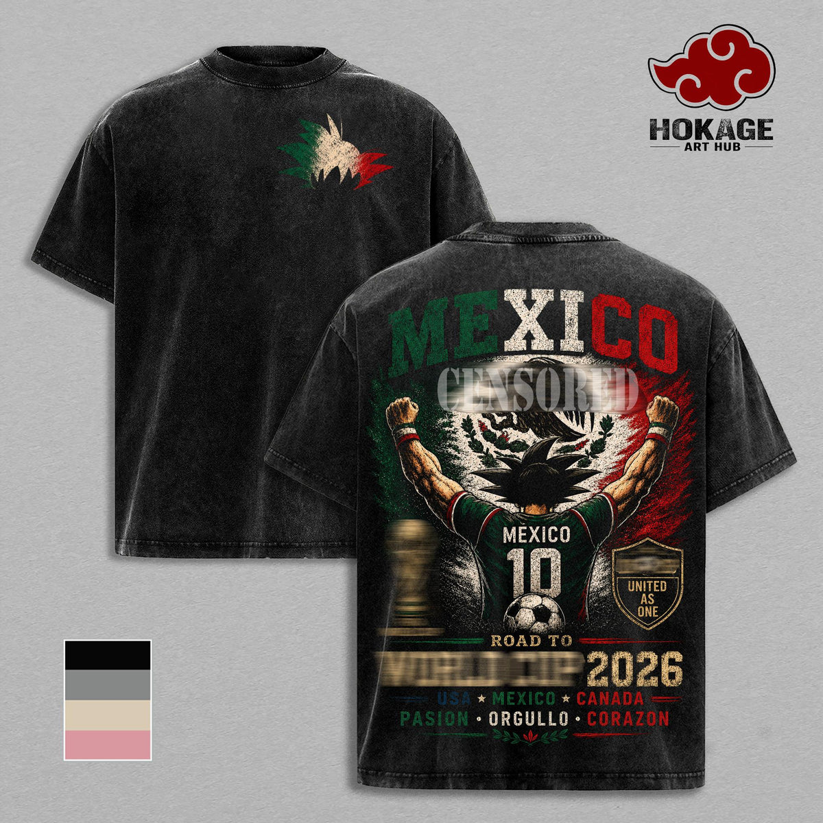 Mexico World Football Tour 2026 Anime Vintage Washed Tee