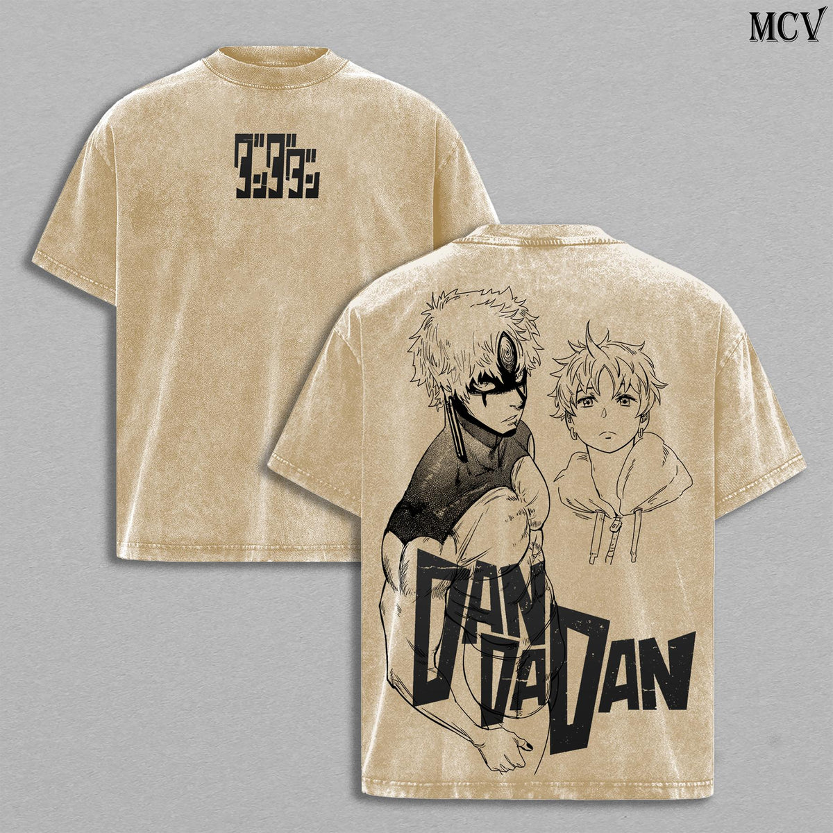 Enjoji Jin Washed T-Shirt, Dandadan Vintage Oversized Tee, Heavy Cotton Unisex Anime Top, Retro Manga Graphic Streetwear Menswear Shirt