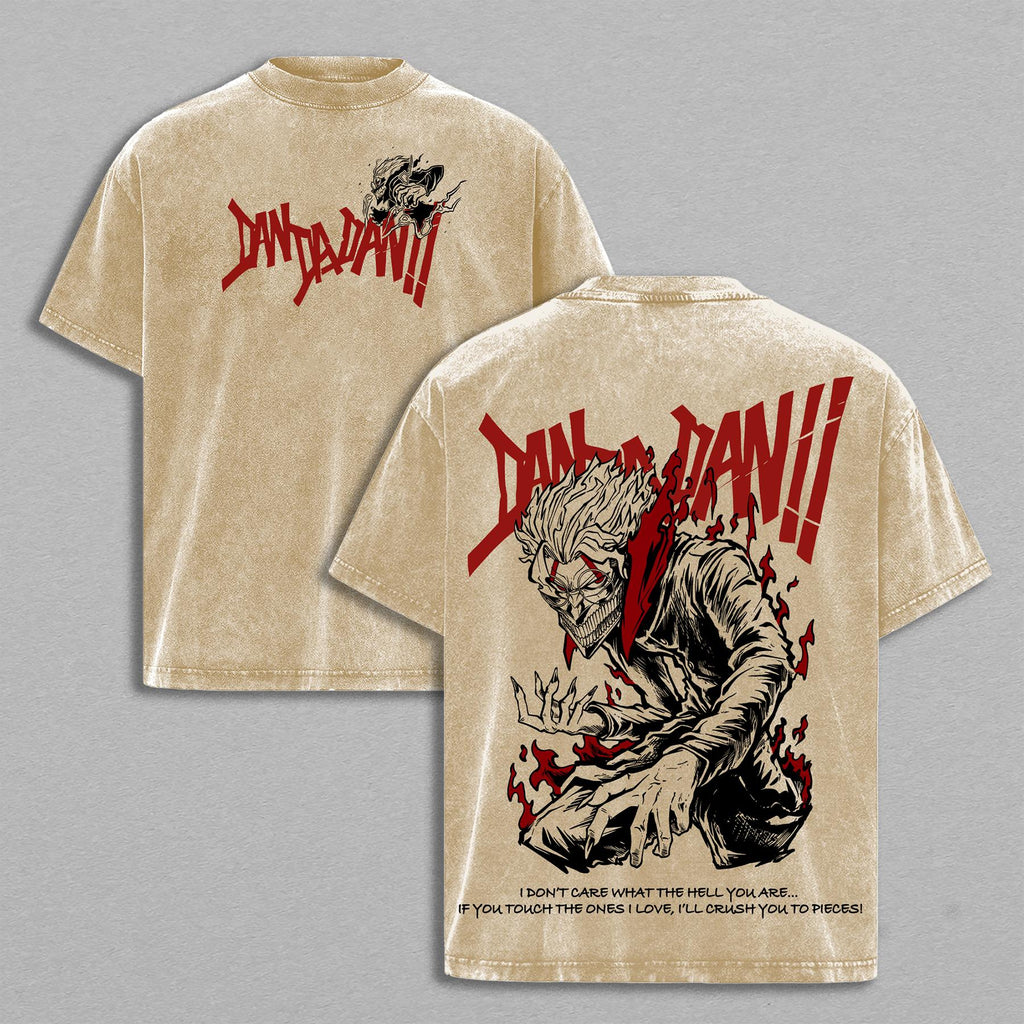 Okarun Dandadan Double Sided Washed T-Shirt, Oversized Vintage Anime Tee, Manga Inspired Streetwear, Unisex Graphic Shirt Apparel