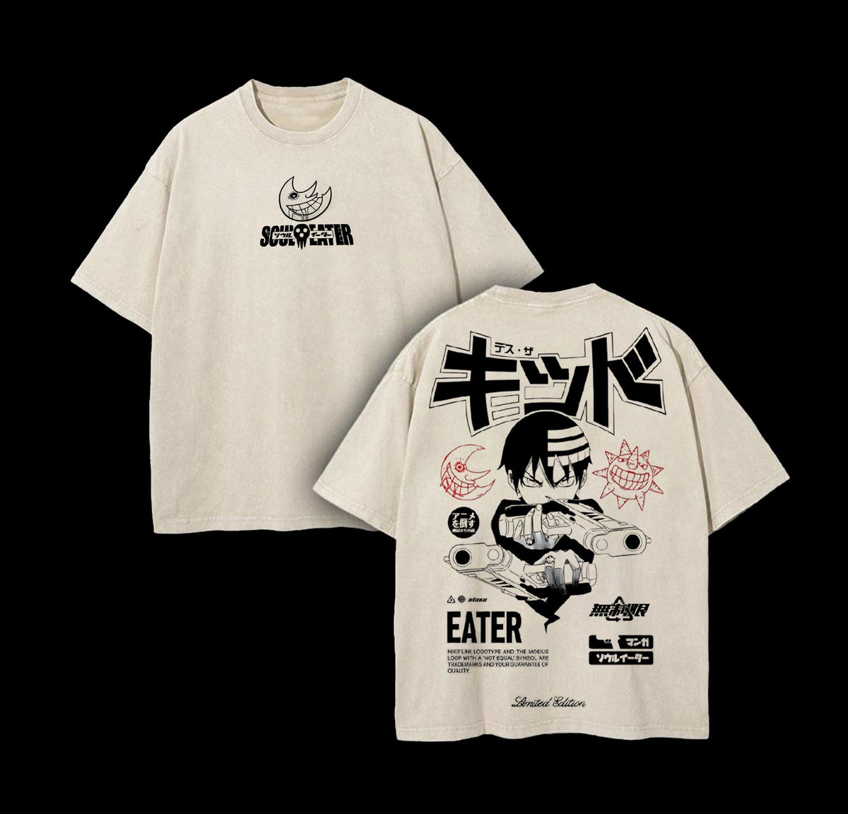 Death the Kid T-Shirt – Soul Eater Washed Oversized Streetwear, Retro Manga Graphic Tee with Dark Gothic Japanese Font, Heavy Cotton Unisex Fit
