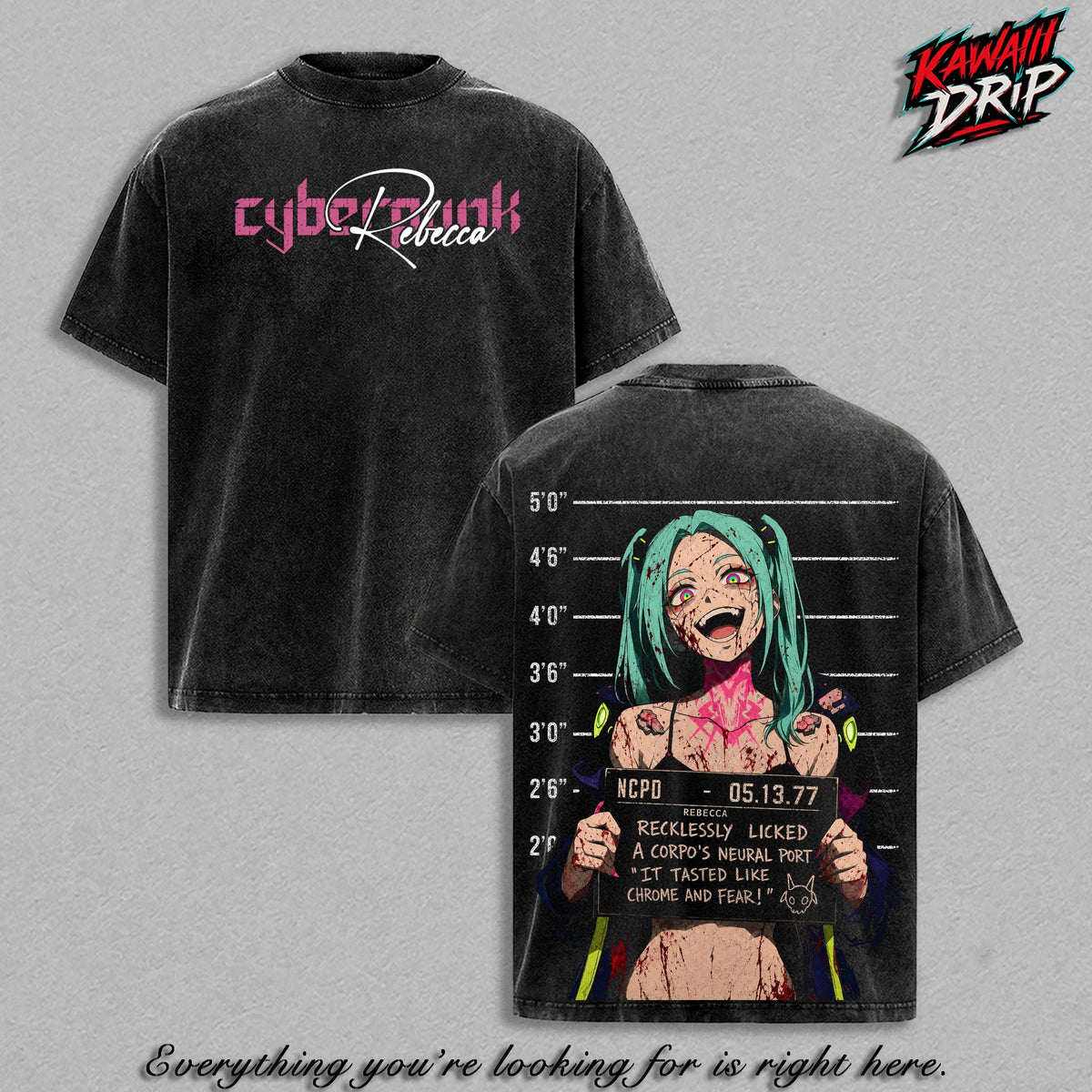 Rebecca Cyberpunk Edgerunners Vintage Washed Shirt, Night City Anime Graphic Tee, Cyberpunk Streetwear, Oversized Manga Unisex T-Shirt