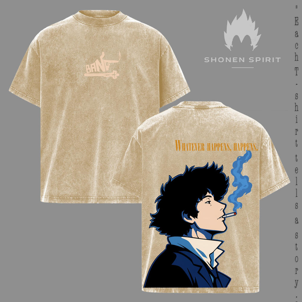 Cowboy Bebop – Washed T-Shirt, Space Cowboy Anime Graphic Tee, Spike Spiegel Retro Style Oversized Heavyweight Cotton