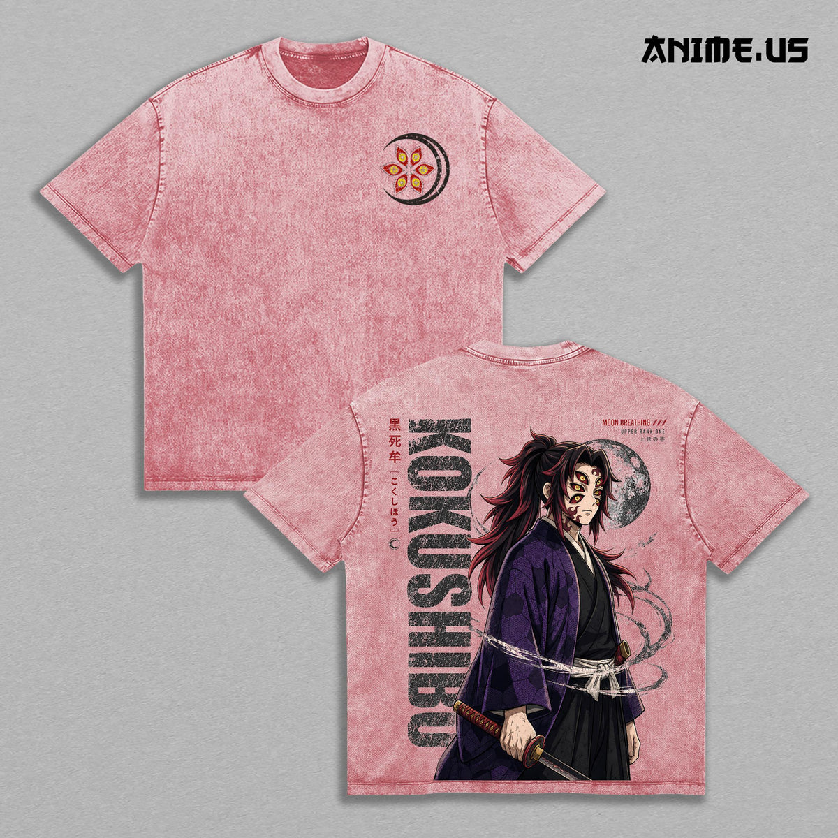 Kokushibo Kimetsu no Yaiba Crescent Moon Anime Vintage Washed Tee