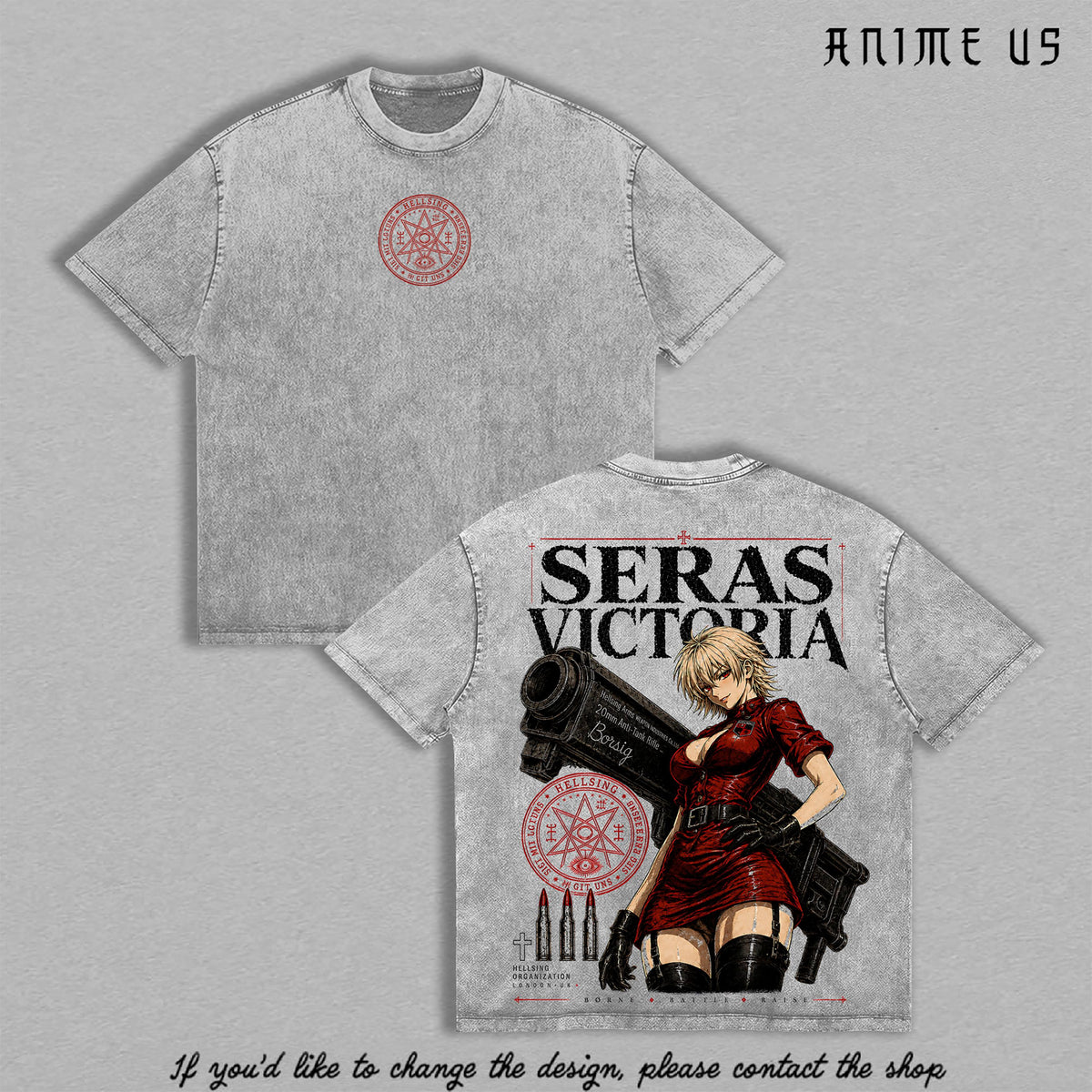 Limited Seras Victoria - Alucard Hellsing Hand Signs Anime Double Printed Oversize Lightweight Acid Washed Tee, Gift For anime lover
