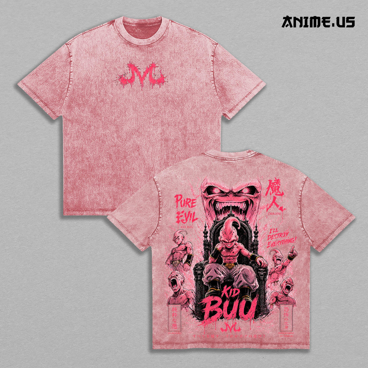 Majin Buu Kid Buu Pure Evil DBZ Vintage Washed Oversized Tee, Anime Graphic Shirt, Heavyweight Cotton Streetwear for DBZ Fans