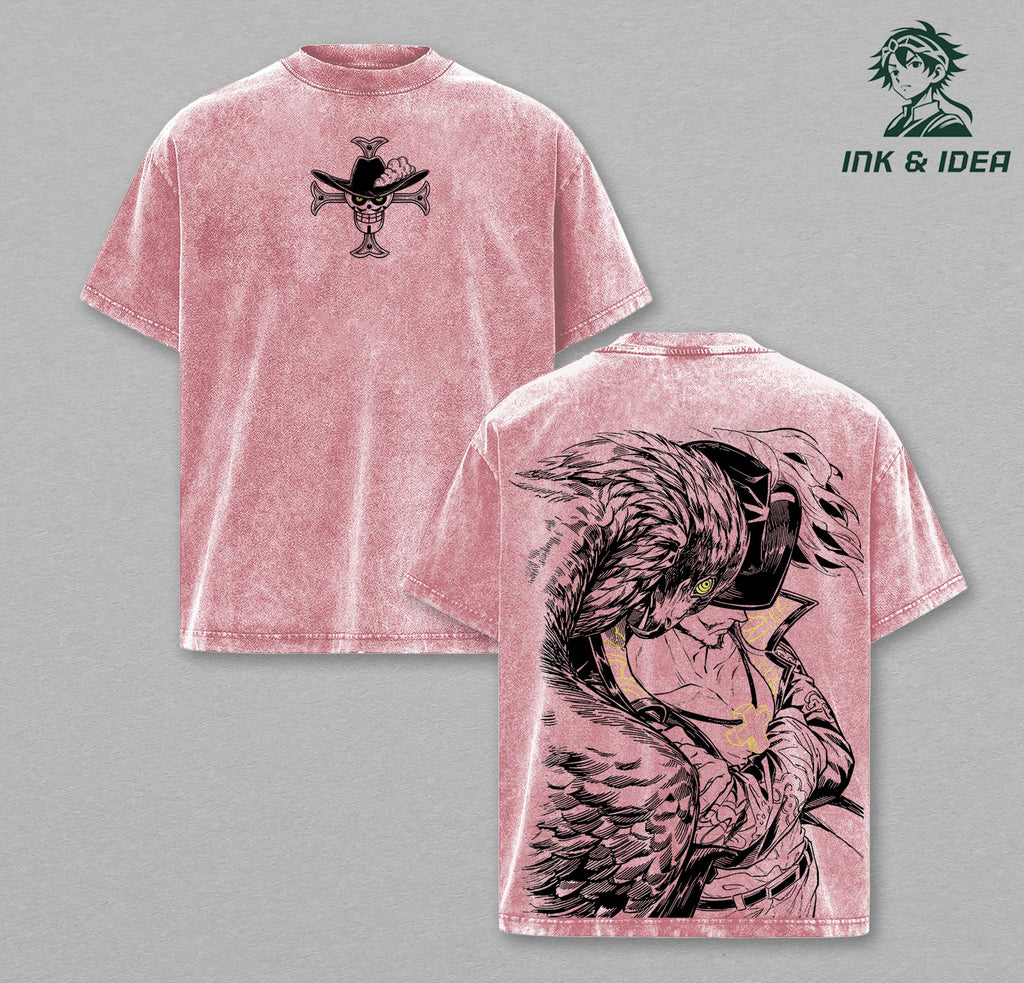 Mihawk Anime Shirt – Vintage Washed Oversized Tee, Hawk Eyes One Piece Graphic, Heavy Cotton Streetwear, Anime Fan Gift